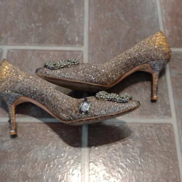 manolo blahnik hangisi crystal glitter pump heel size 36.5 size 6 - Picture 7 of 17